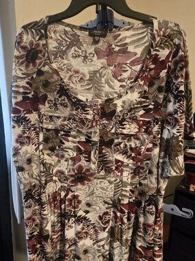 Cocomo Cream Floral Scoop Neck Tunic with Burgundy and Olive Accents